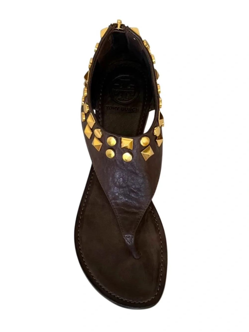 Tory Burch Dark Brown Gladiator Leather with Gold Studs Sandals Size 8